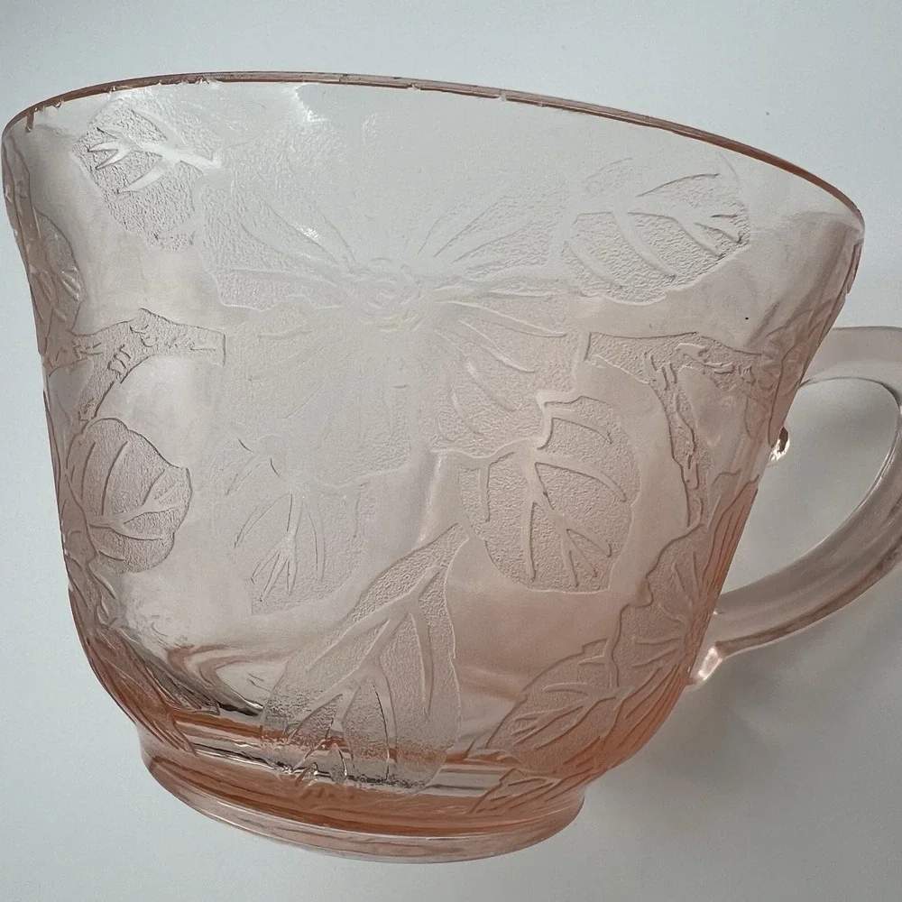 MacBeth Evans Pink Teacup Saucer Depression Glass Dogwood Apple Blossom Vintage